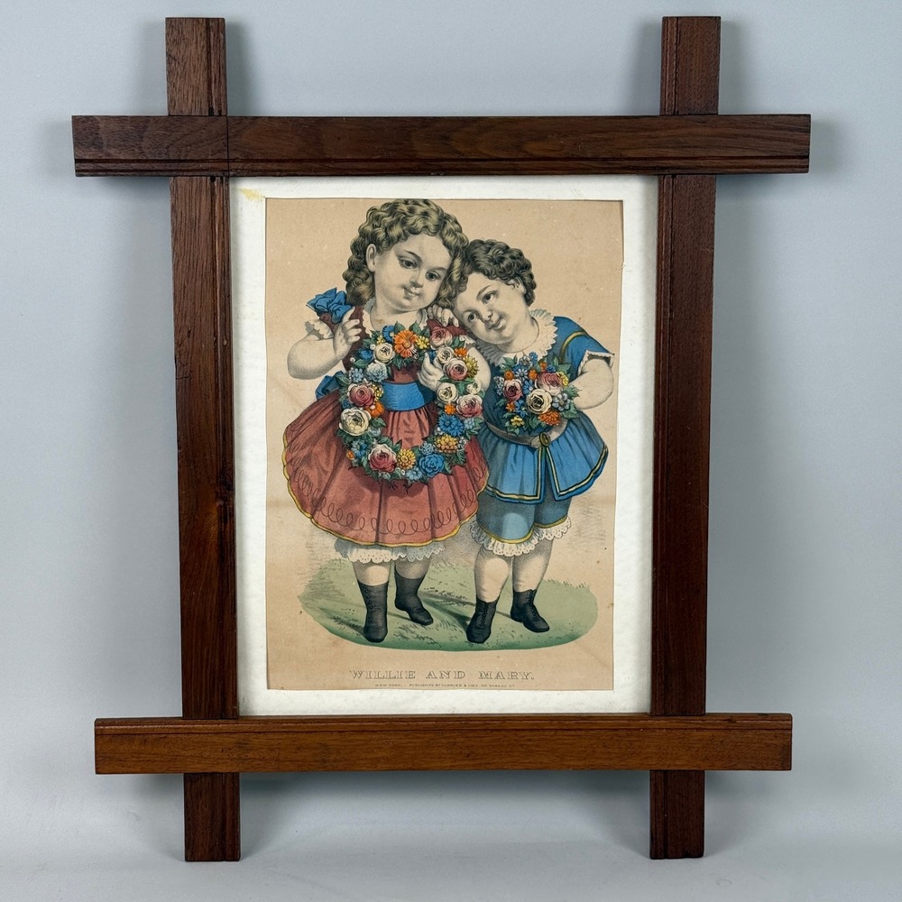 Currier & Ives Children Willie‎ and Mary, Lithograph Print Framed